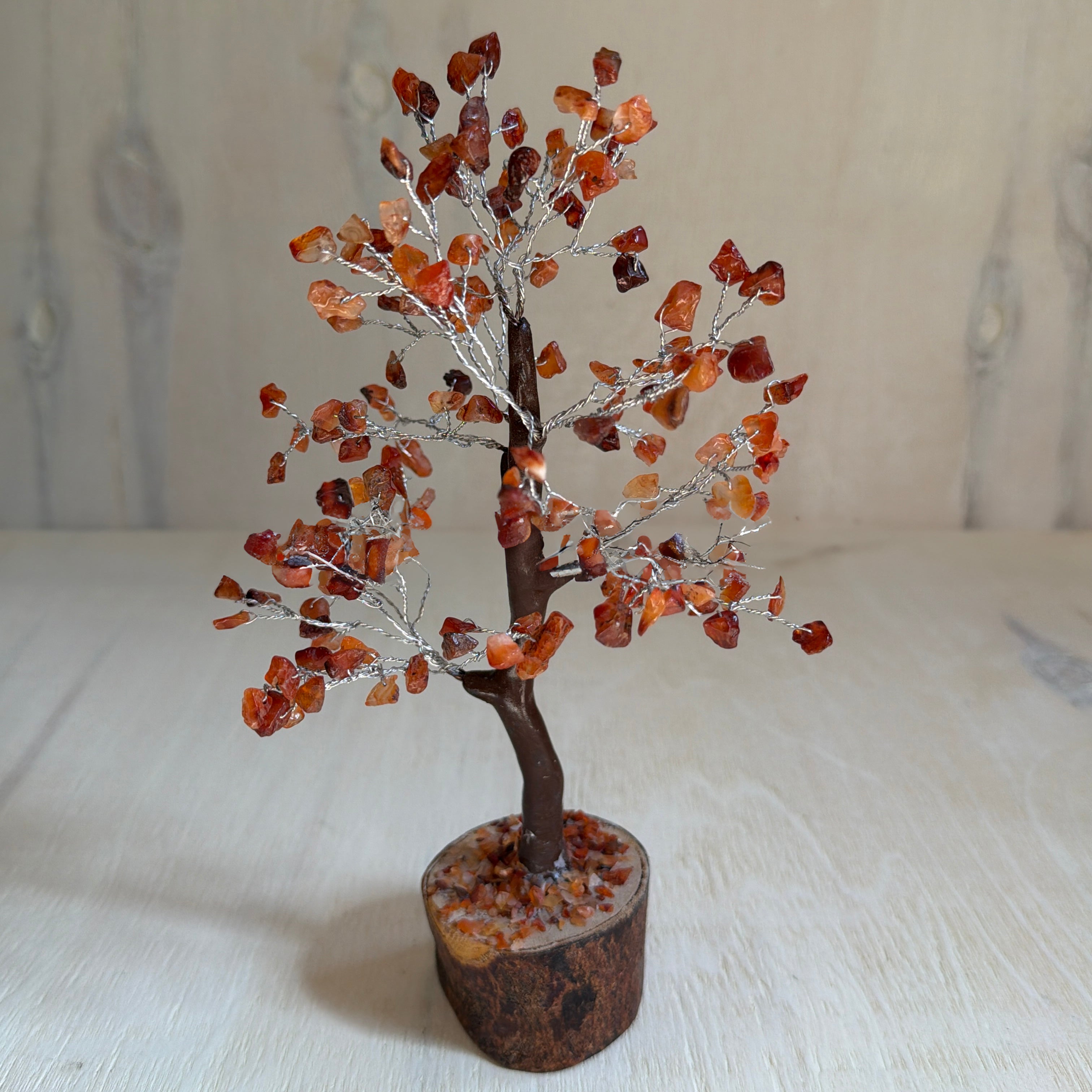 Carnelian Gemstone Tree of Life - 160 Beads - Bark Coated | Feng Shui Decor