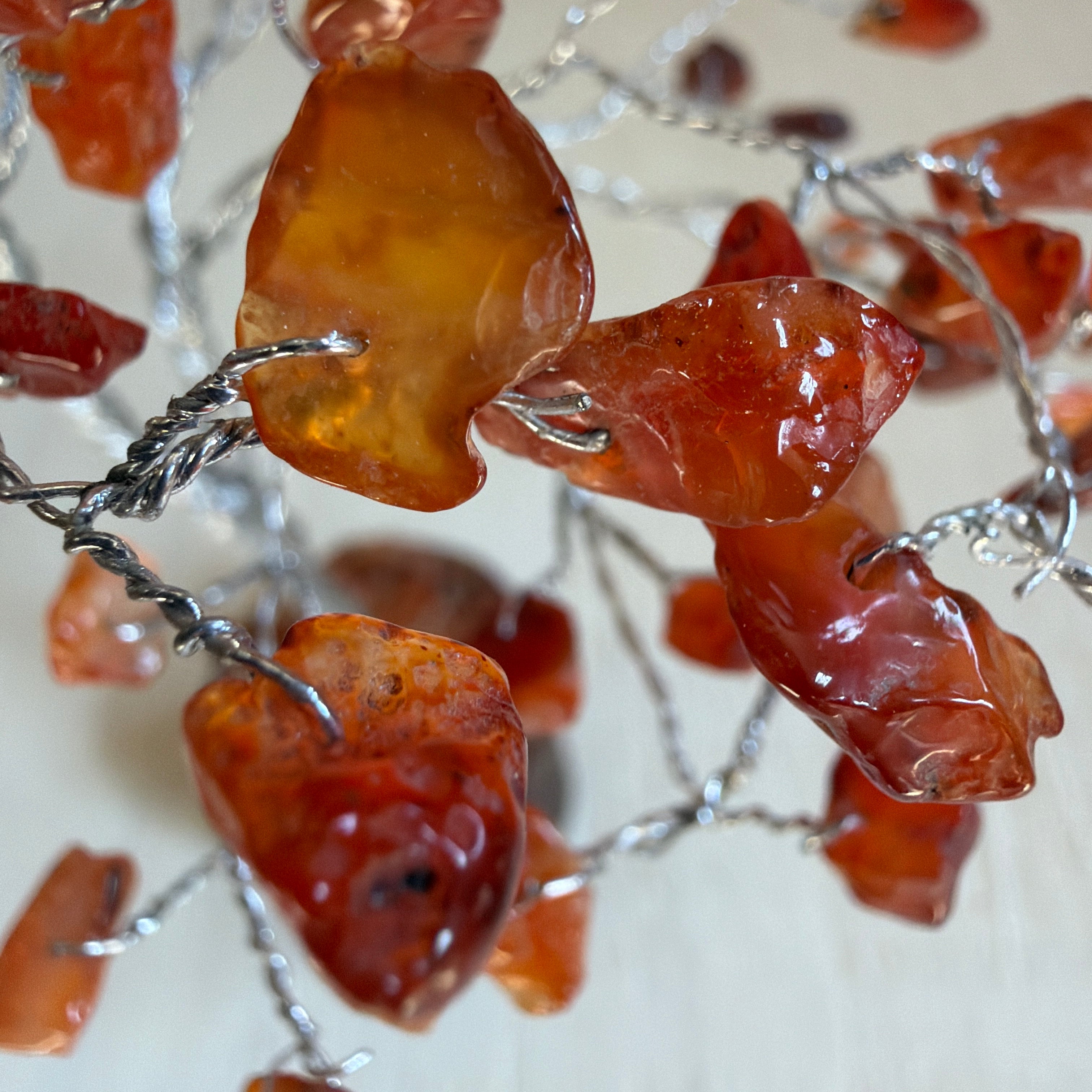 Carnelian Gemstone Tree of Life - 160 Beads - Bark Coated | Feng Shui Decor