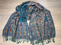 Kashmiri Wool Shawl - Embroidery Accent - Sky Blue