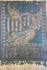 Kashmiri Wool Shawl - Embroidery Accent - Sky Blue