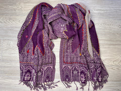 Kashmiri Wool Shawl - Embroidery Accent - Rich Purple