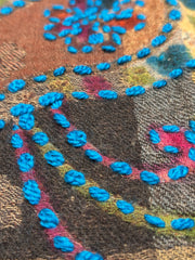 Kashmiri Wool Shawl - Embroidery Accent - Brown Hues + Vivid Colors