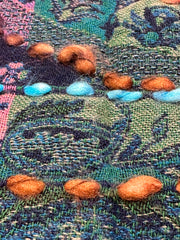 Kashmiri Wool Shawl - Embroidery Accent - Navy Blue Hues + Vivid Colors