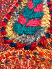 Kashmiri Wool Collage Flap Shawl - Embroidery Accent - Orange Hues + Vivid Colors