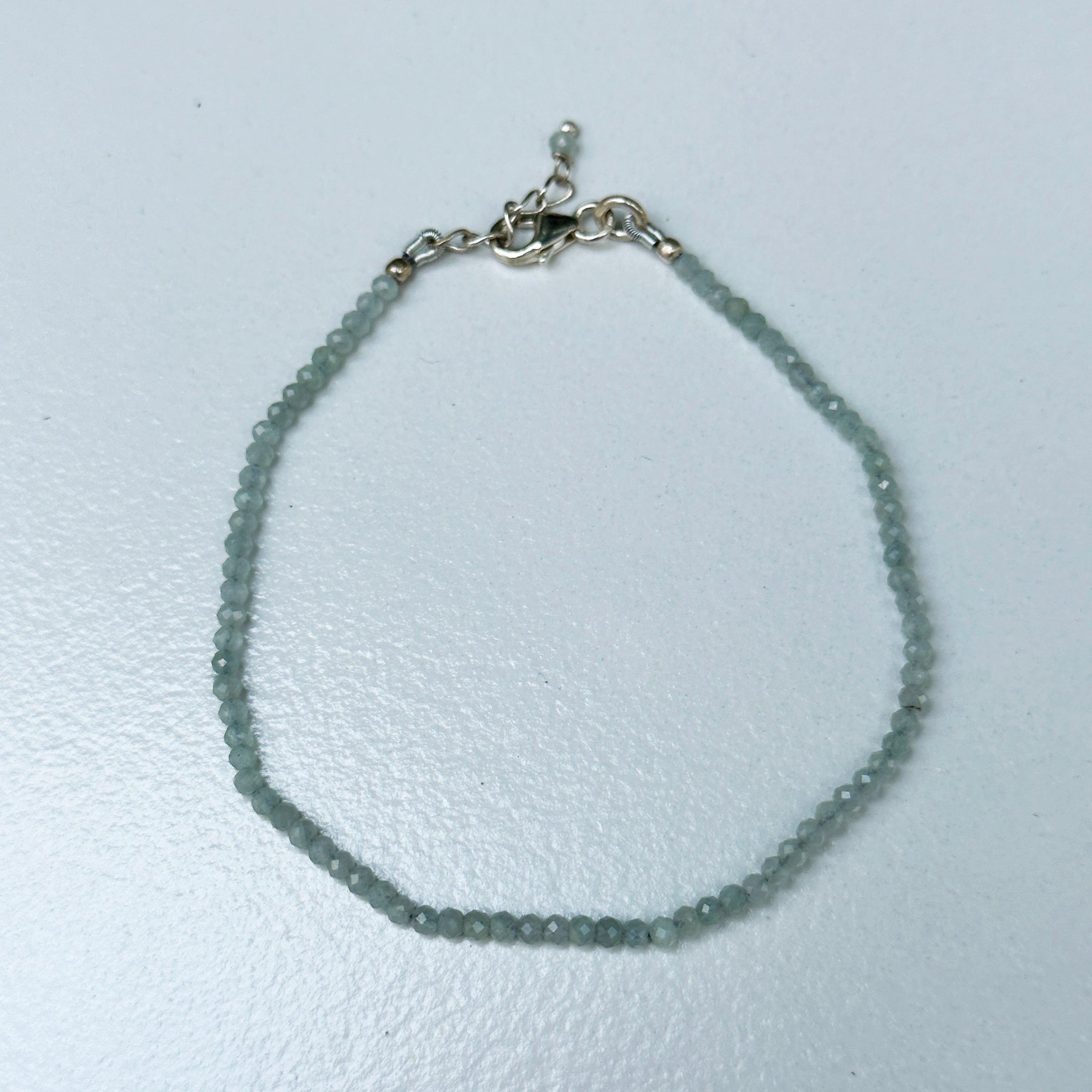 Dainty Chalcedony Aqua Sterling Silver Minimalist Bracelet - 1.5mm - Size Small Adult