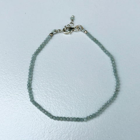 Dainty Chalcedony Aqua Sterling Silver Minimalist Bracelet - 1.5mm - Size Small Adult