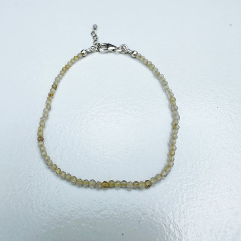 Golden Rutilated Quartz Sterling Silver Minimalist Bracelet - 1.5mm - Size Small Adult