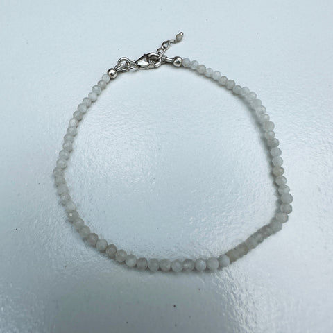 Rainbow Moonstone Sterling Silver Minimalist Bracelet - 2mm - Size Small Adult