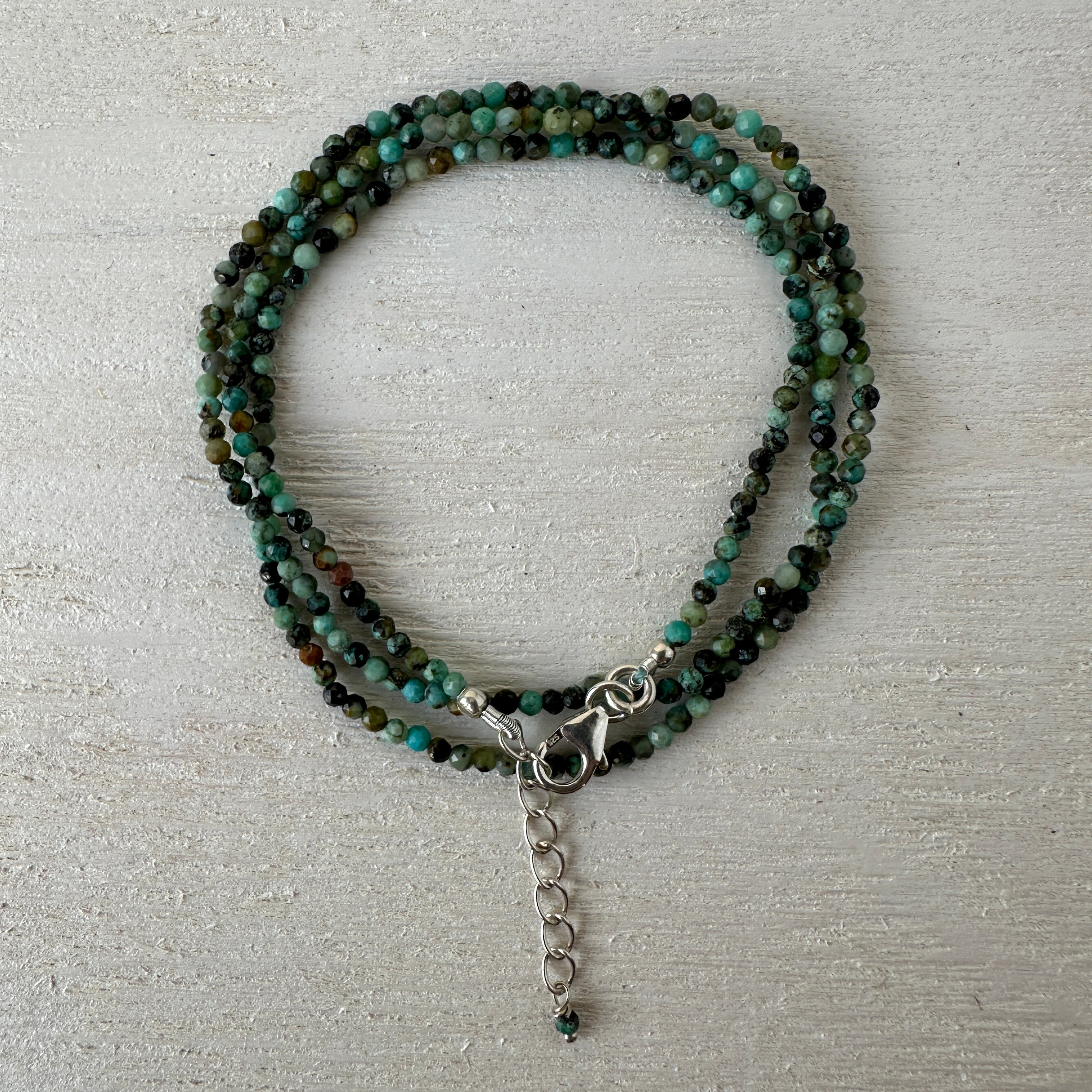 African Turquoise Gemstone Crystal Sterling Silver Necklace / Bracelet - 18"