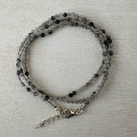 Black Rutilated Quartz Gemstone Crystal Sterling Silver Necklace / Bracelet - 18"