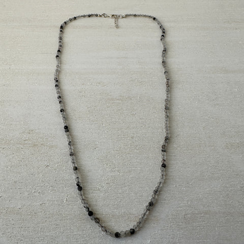 Black Rutilated Quartz Gemstone Crystal Sterling Silver Necklace / Bracelet - 18"
