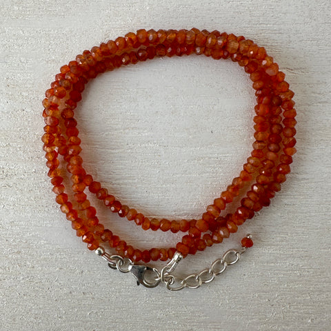 Carnelian Gemstone Crystal Sterling Silver Necklace / Bracelet - 18"