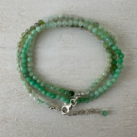 Chrysoprase Gemstone Crystal Sterling Silver Necklace / Bracelet - 18"
