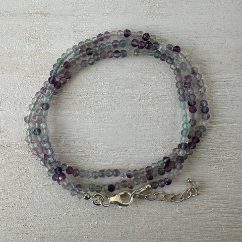 Fluorite Gemstone Crystal Sterling Silver Necklace / Bracelet - 18"