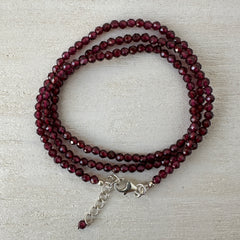 Garnet Gemstone Crystal Sterling Silver Necklace / Bracelet - 18"