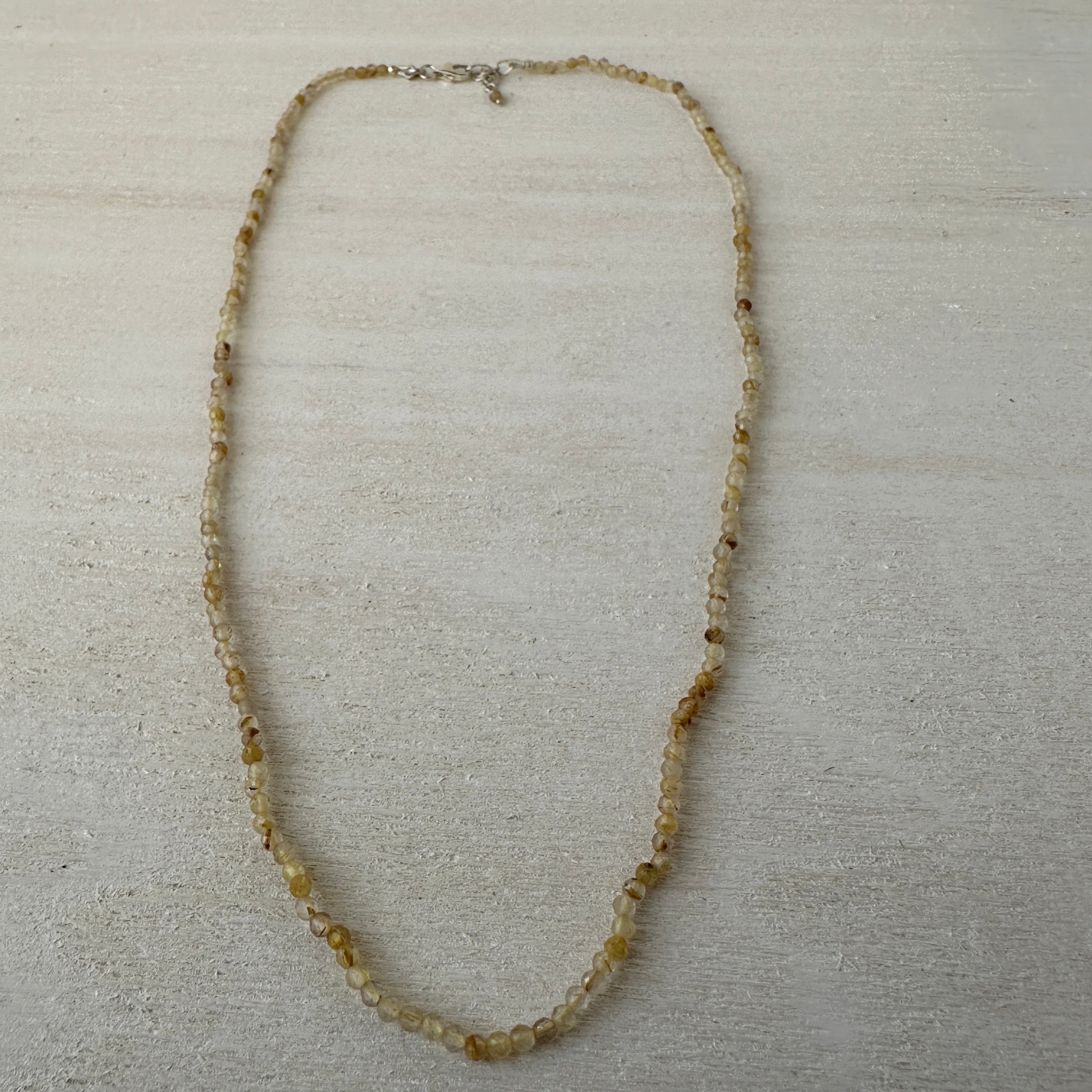 Golden Rutilated Quartz Gemstone Crystal Sterling Silver Necklace / Bracelet - 18"
