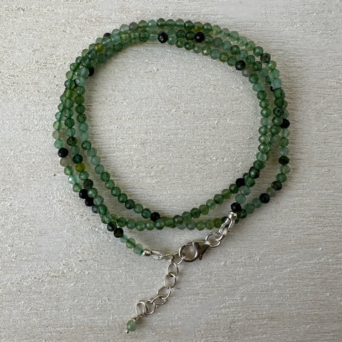 Moss Agate Gemstone Crystal Sterling Silver Necklace / Bracelet - 18"