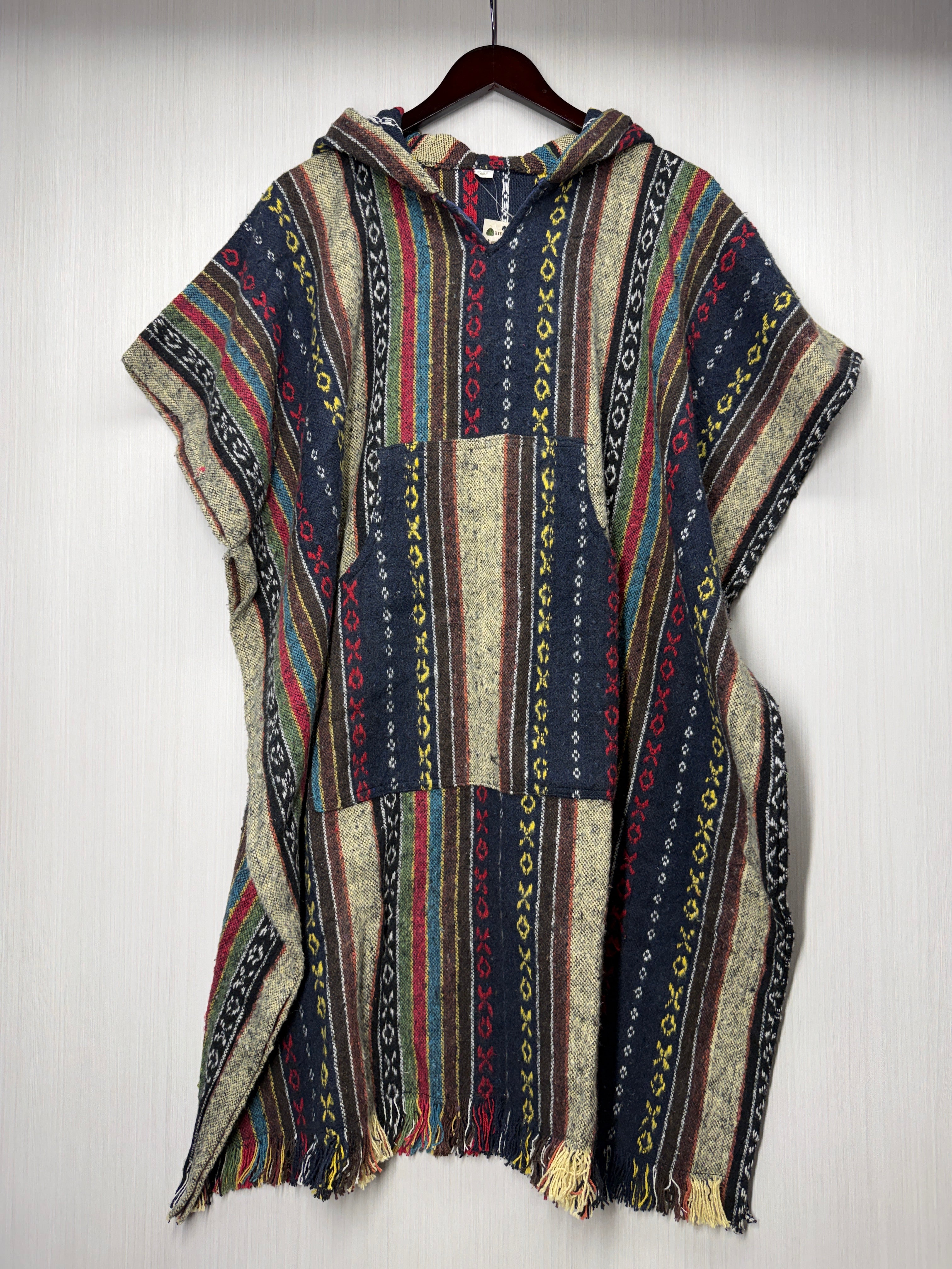 Unisex Knitted Cotton Ethnic Poncho with Fringes - Adult Medium - 202