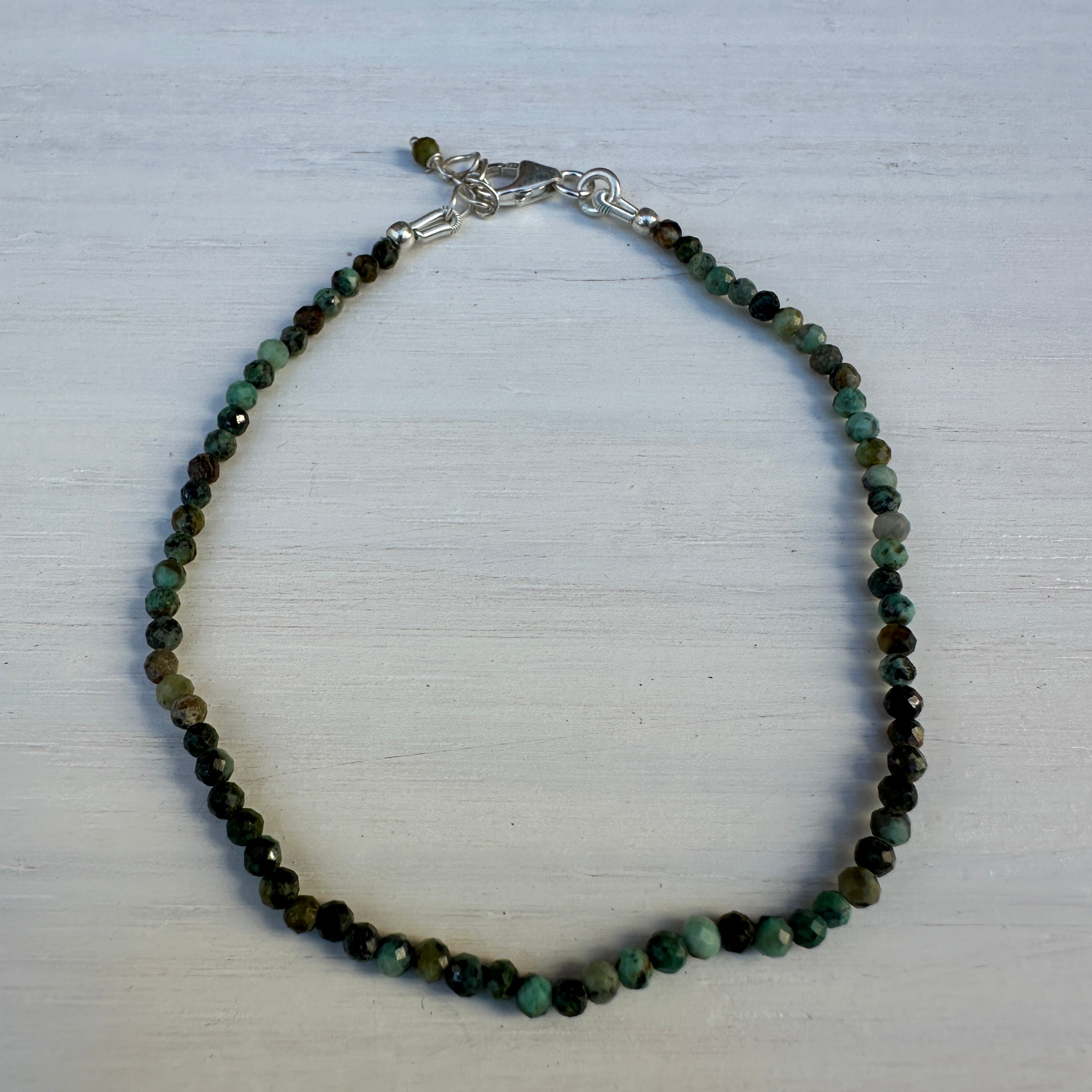 African Turquoise Silver Minimalist Bracelet - 2mm - Size Small Adult