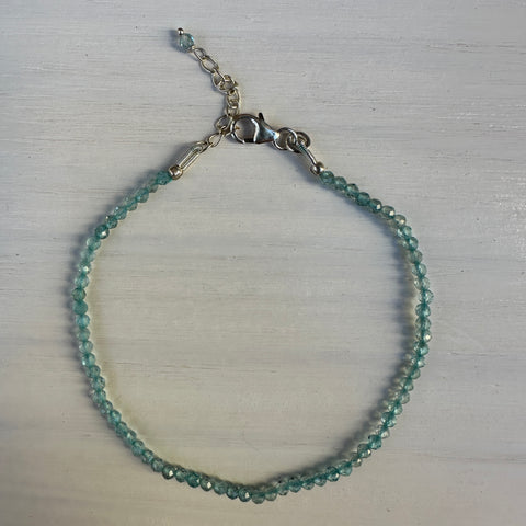 Apatite Silver Minimalist Bracelet - 2mm - Size Small Adult