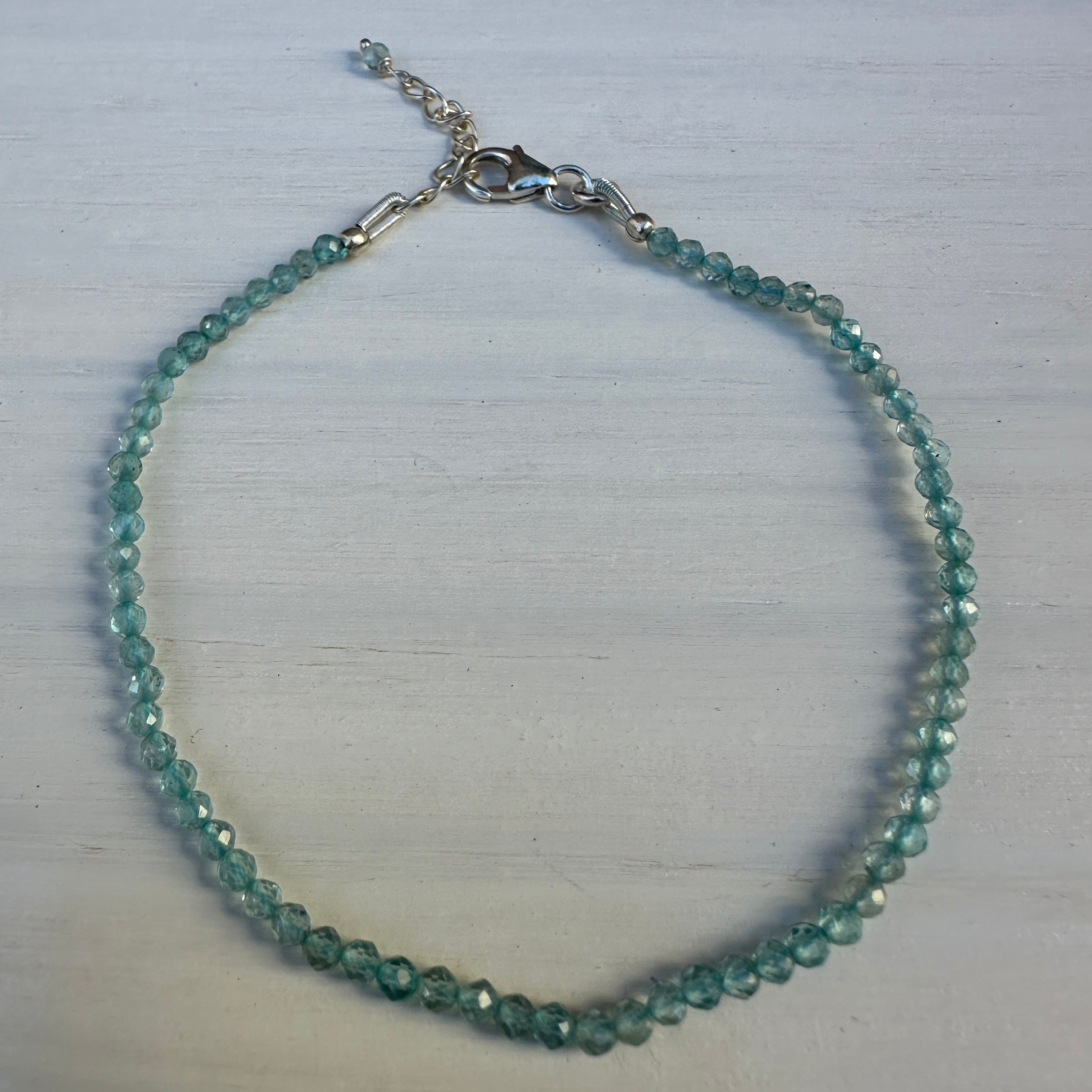 Apatite Silver Minimalist Bracelet - 2mm - Size Small Adult