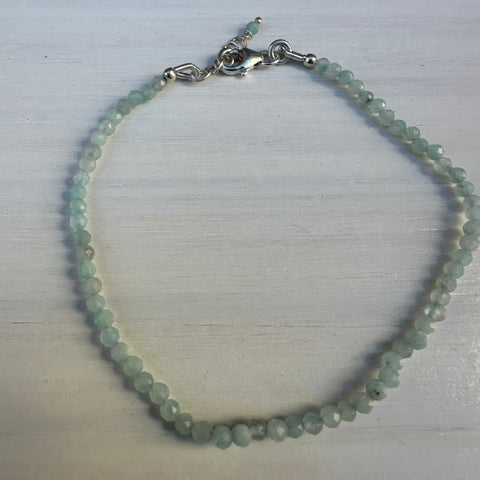 Aquamarine Silver Minimalist Bracelet - 2mm - Size Small Adult