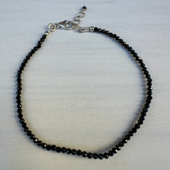 Black Onyx Sterling Silver Minimalist Bracelet - 2mm - Size Small Adult