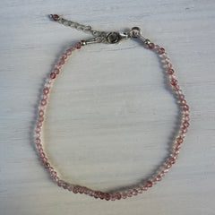 Cherry Quartz Sterling Silver Minimalist Bracelet - 2mm - Size Small Adult