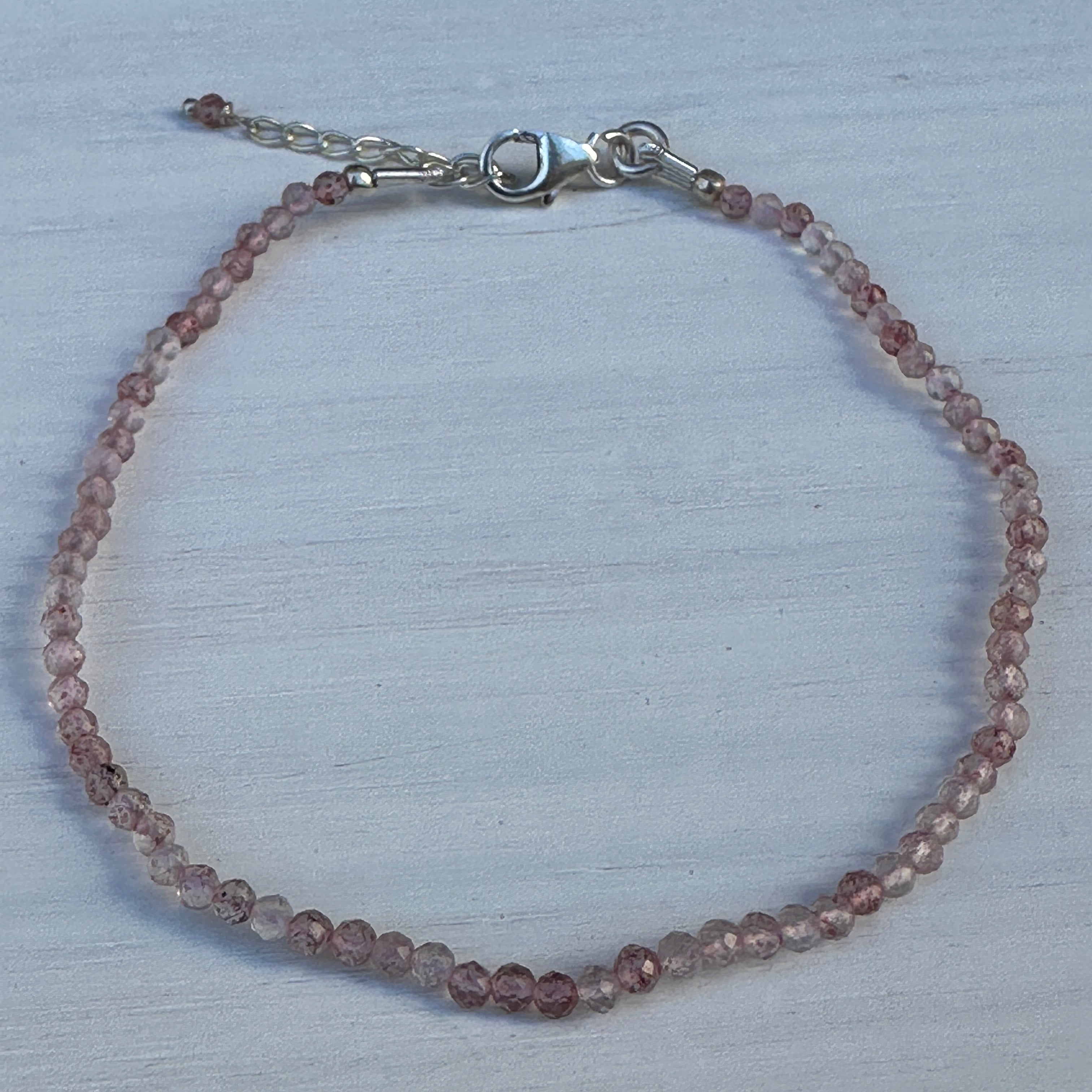 Cherry Quartz Sterling Silver Minimalist Bracelet - 2mm - Size Small Adult