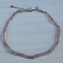 Cherry Quartz Sterling Silver Minimalist Bracelet - 2mm - Size Small Adult