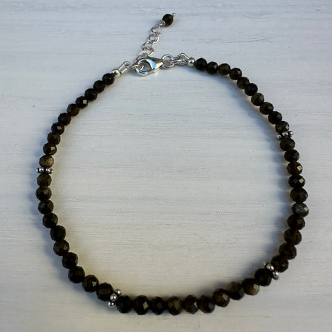 Green Tourmaline with Sterling Silver Beads Minimalist Bracelet - 3mm - Size Small Adult