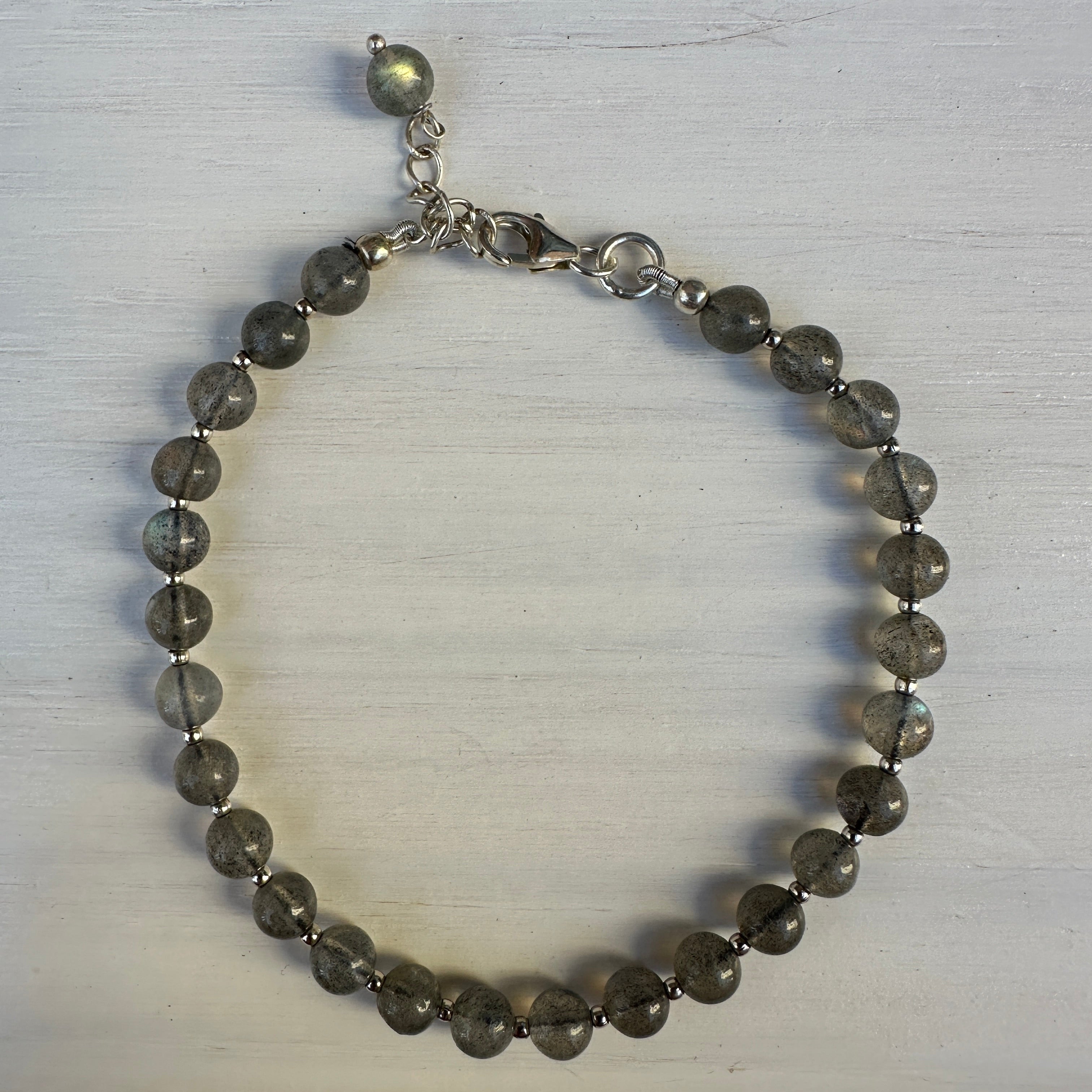 Labradorite with Sterling Silver Beads Minimalist Bracelet - 4mm - Size Small Adult