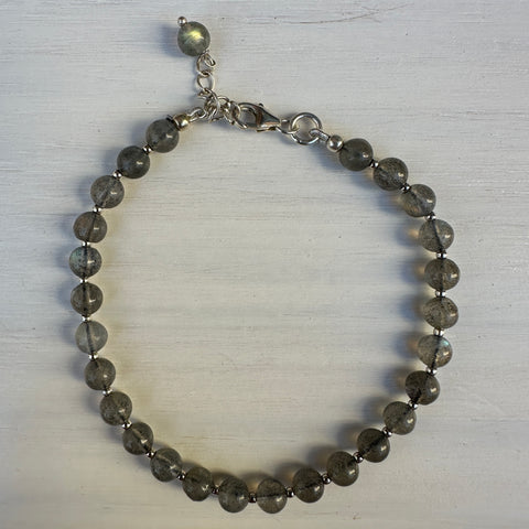 Labradorite with Sterling Silver Beads Minimalist Bracelet - 4mm - Size Small Adult