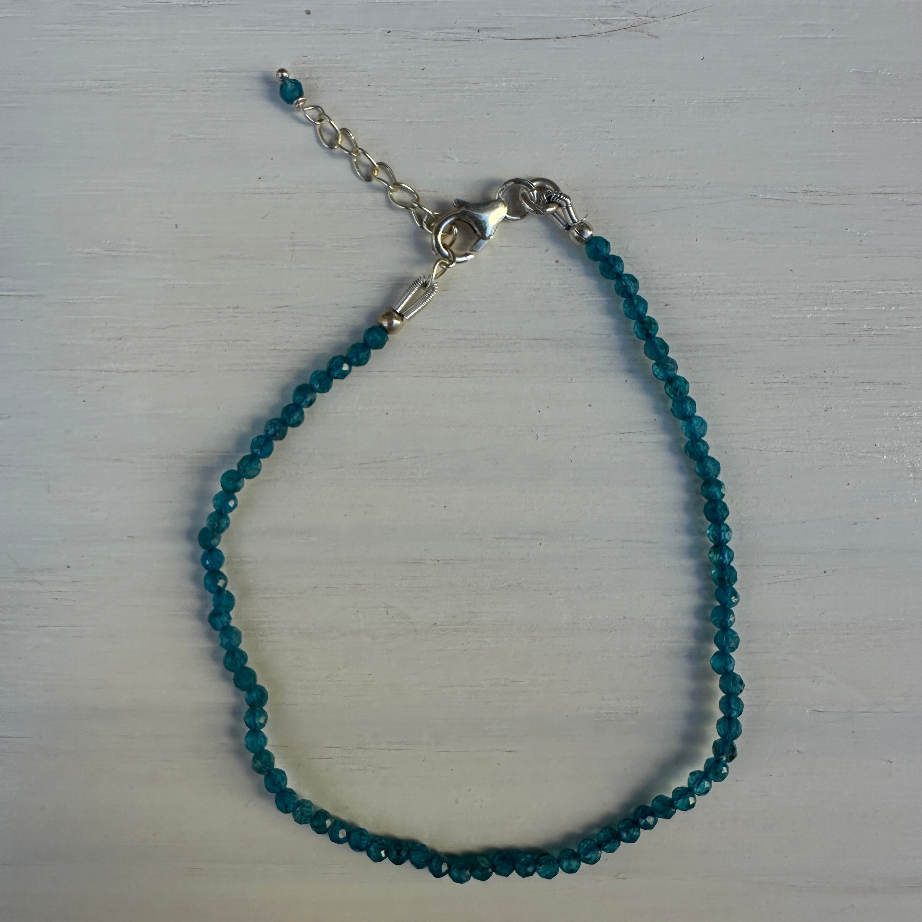 Neon Apatite Silver Minimalist Bracelet - 2mm - Size Small Adult