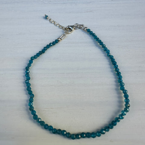 Neon Apatite Silver Minimalist Bracelet - 2mm - Size Small Adult