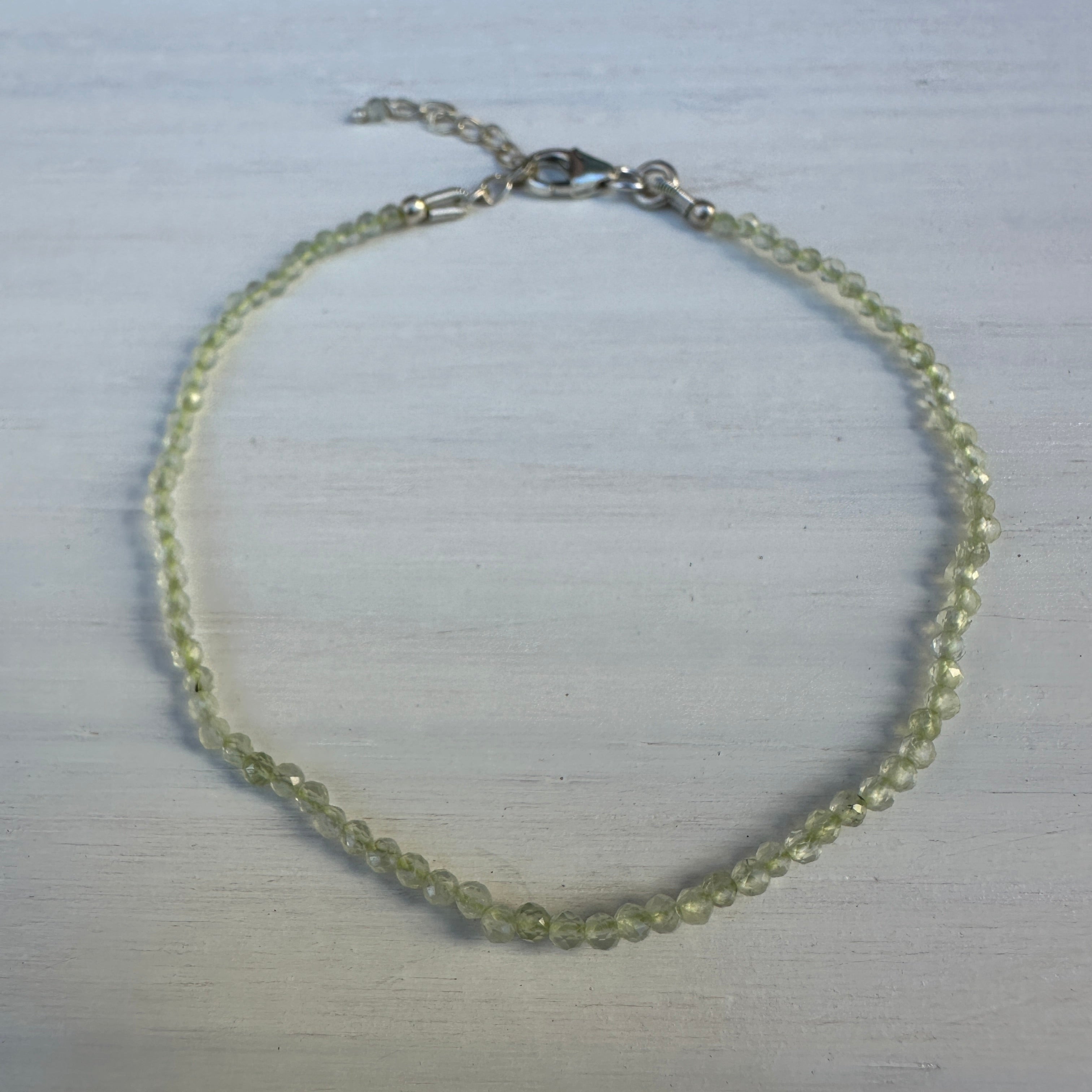 Prehnite Sterling Silver Minimalist Bracelet - 2mm - Size Small Adult