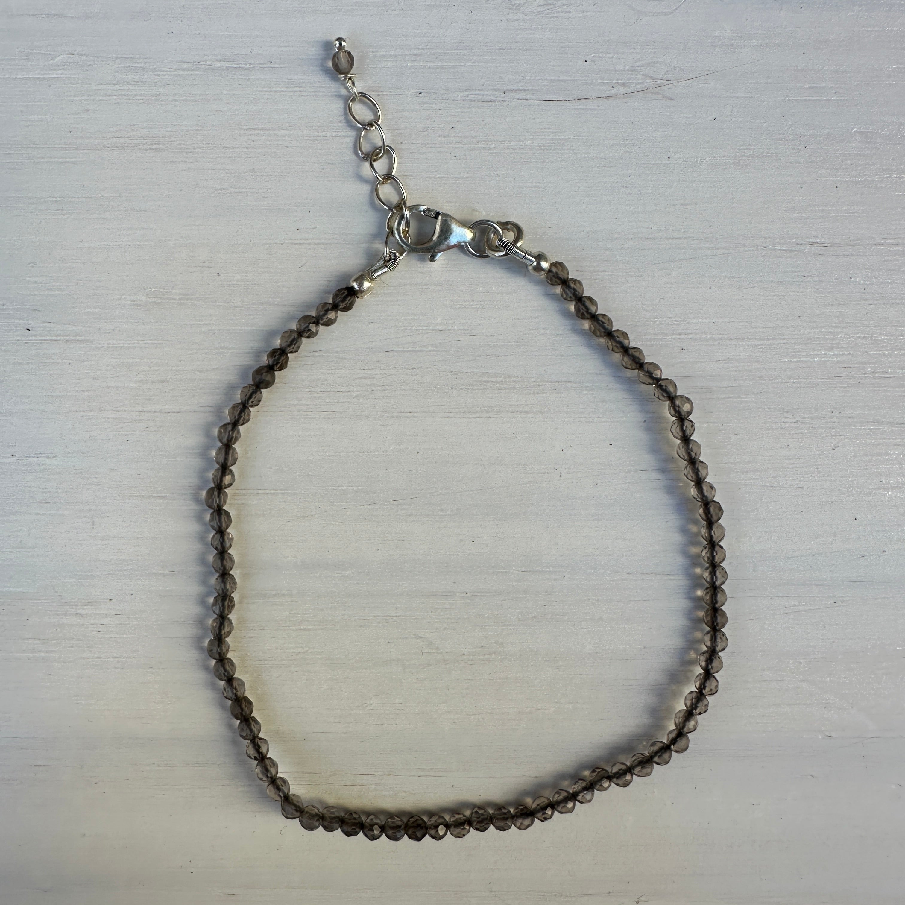 Smoky Topaz Silver Minimalist Bracelet - 2mm - Size Small Adult