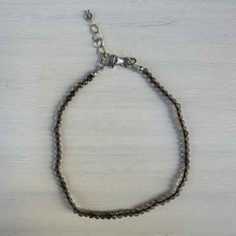 Smoky Topaz Silver Minimalist Bracelet - 2mm - Size Small Adult