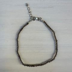 Smoky Topaz Silver Minimalist Bracelet - 2mm - Size Small Adult