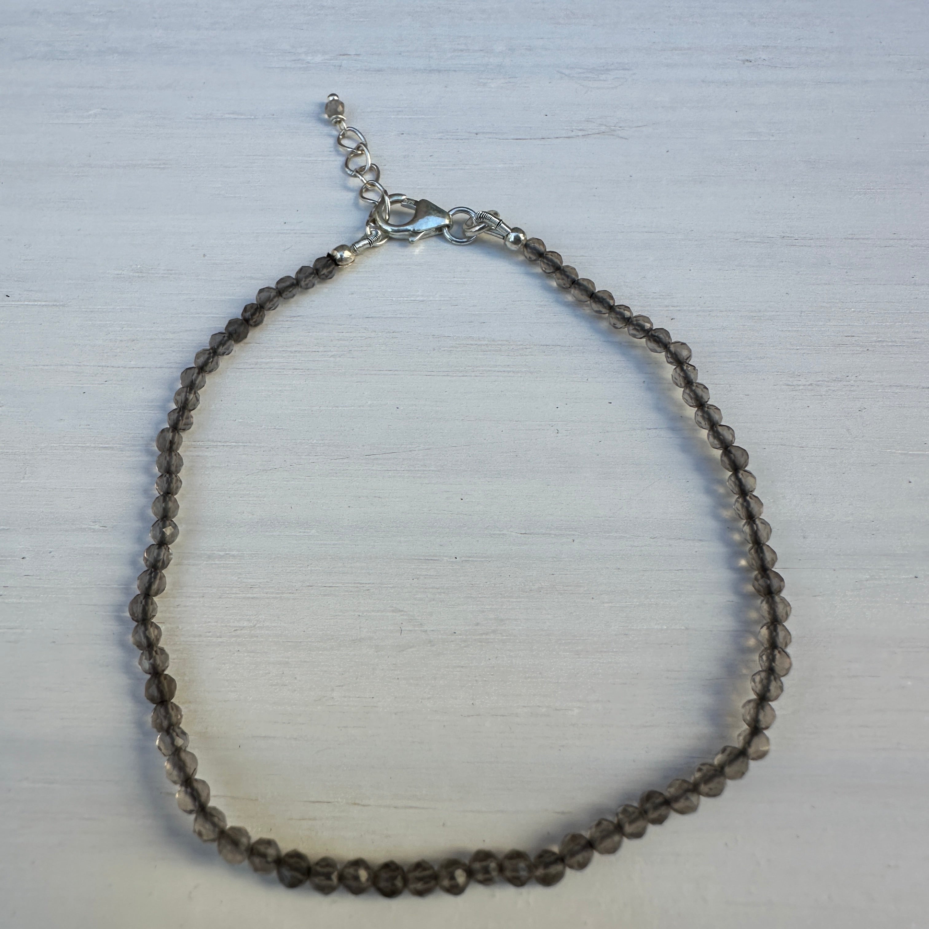 Smoky Topaz Silver Minimalist Bracelet - 2mm - Size Small Adult