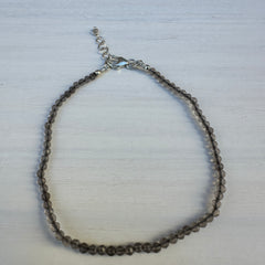 Smoky Topaz Silver Minimalist Bracelet - 2mm - Size Small Adult