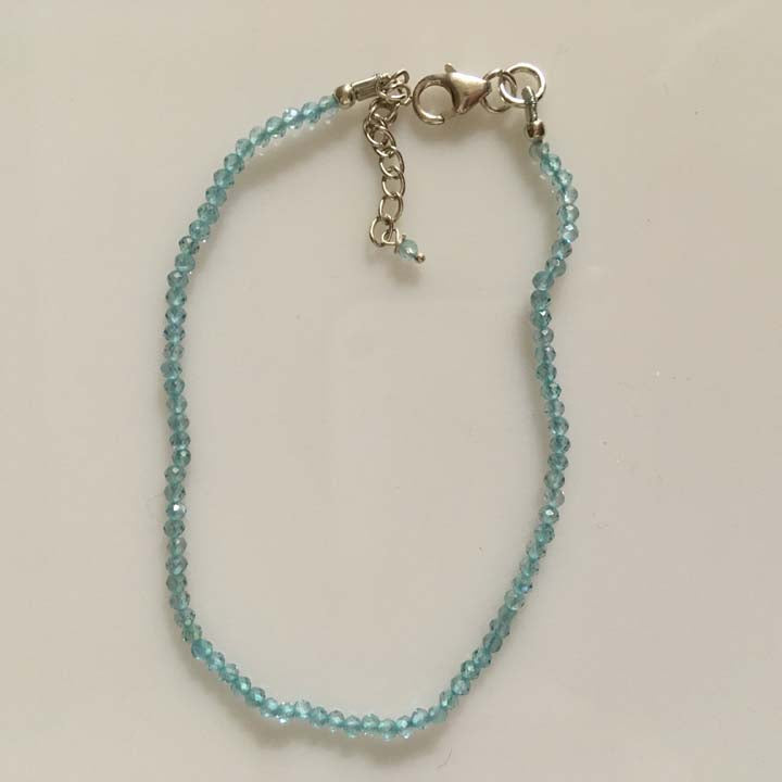 Dainty Chalcedony Blue Sterling Silver Minimalist Bracelet - 2mm - Size Small Adult