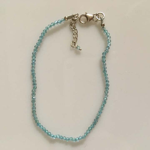 Dainty Chalcedony Blue Sterling Silver Minimalist Bracelet - 2mm - Size Small Adult