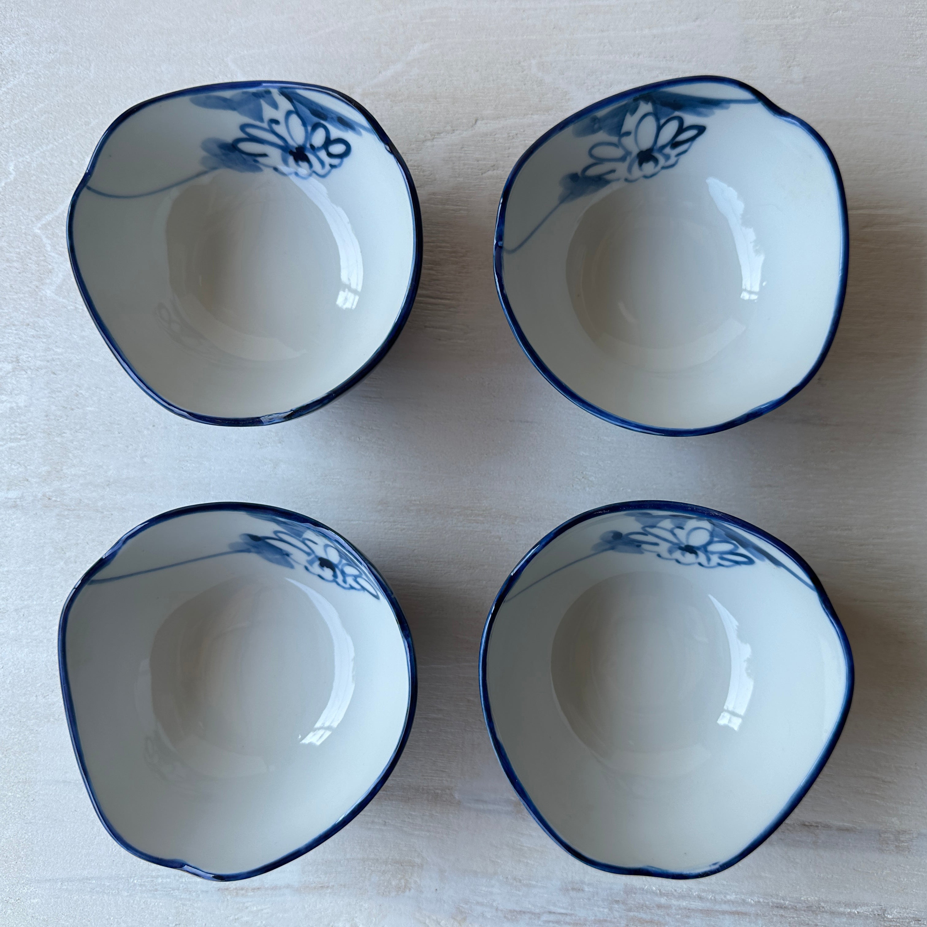 Vintage Yet New Japanese Porcelain Soup Bowl - Flower Motif - Set of 4