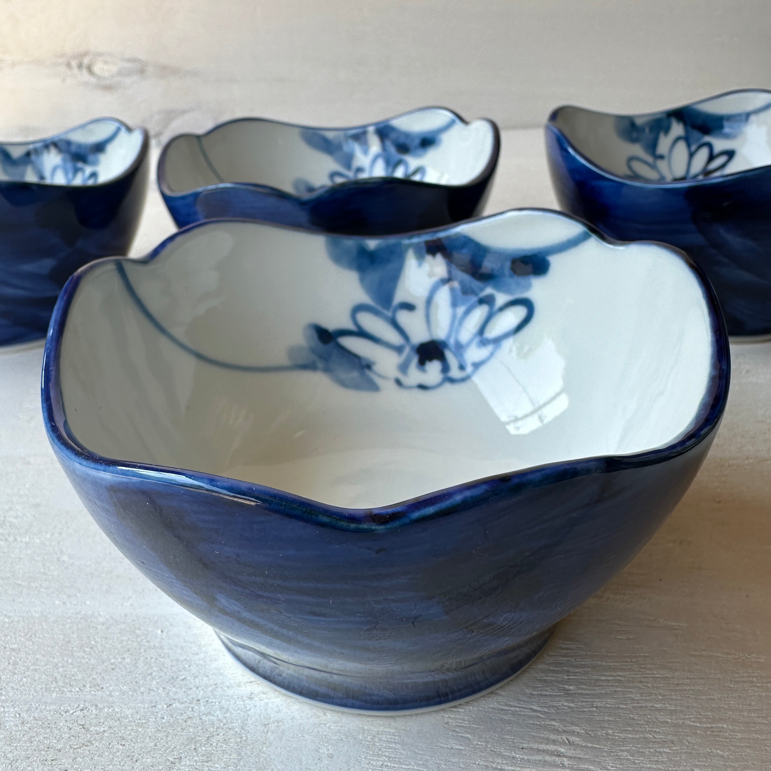 Vintage Yet New Japanese Porcelain Soup Bowl - Flower Motif - Set of 4