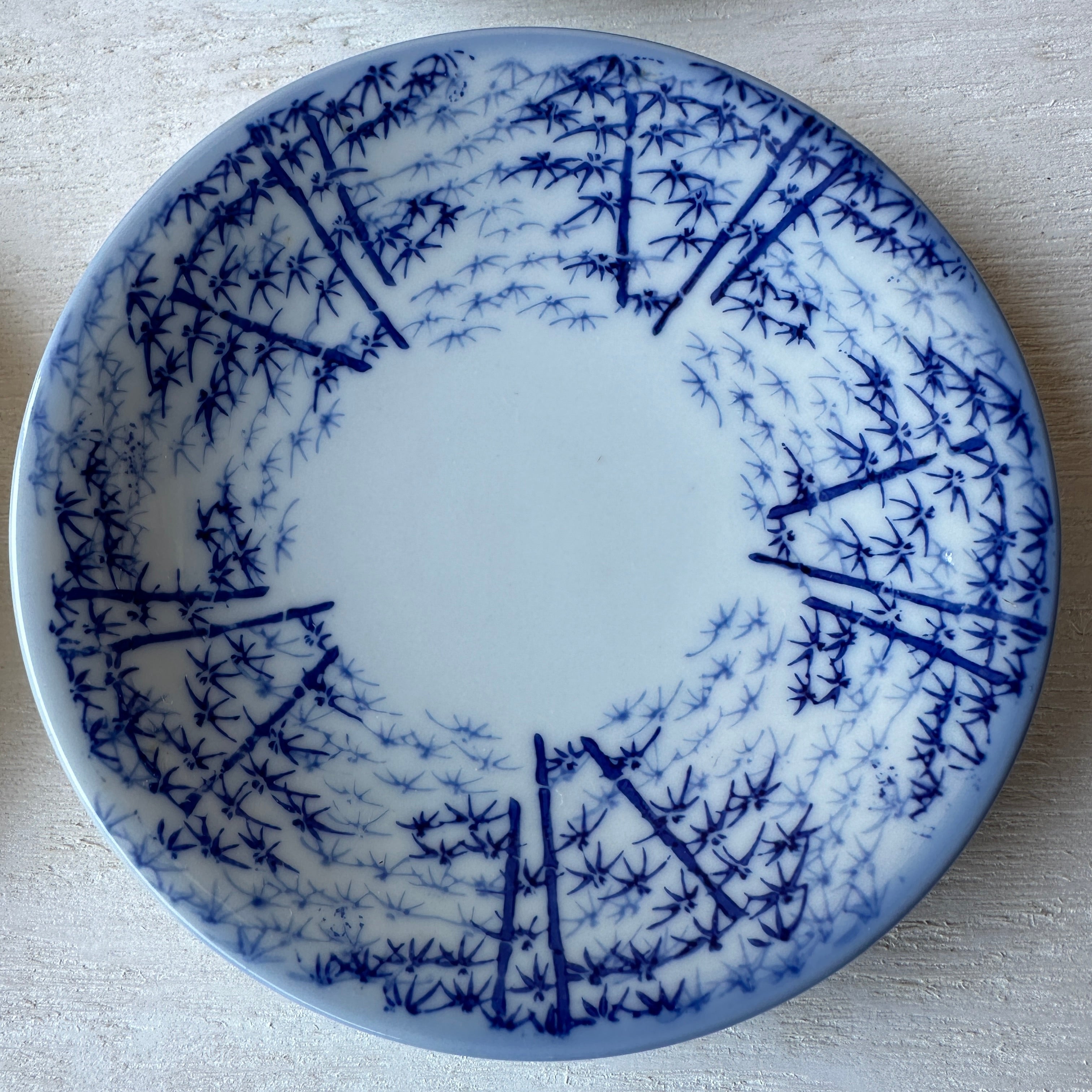 Vintage Yet New Japanese Porcelain Small Snack Dessert Plate - Bamboo Forest Motif - 5-1/4” - Set of 6