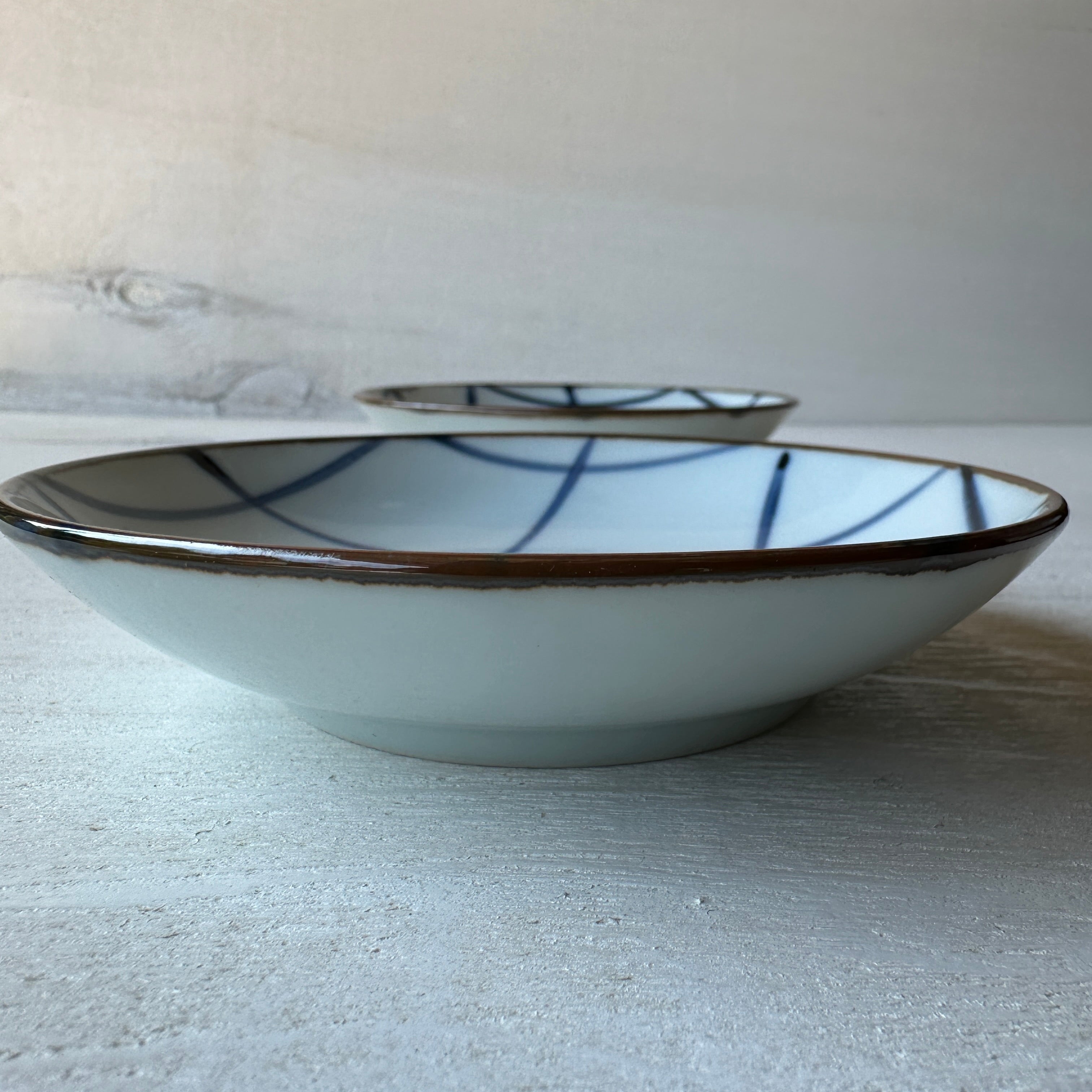 Vintage Yet New Japanese Porcelain Sauce Bowl  - Grid Motif - 4-¾” - Set of 6