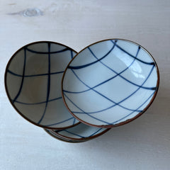 Vintage Yet New Japanese Porcelain Sauce Bowl  - Grid Motif - 4-¾” - Set of 6