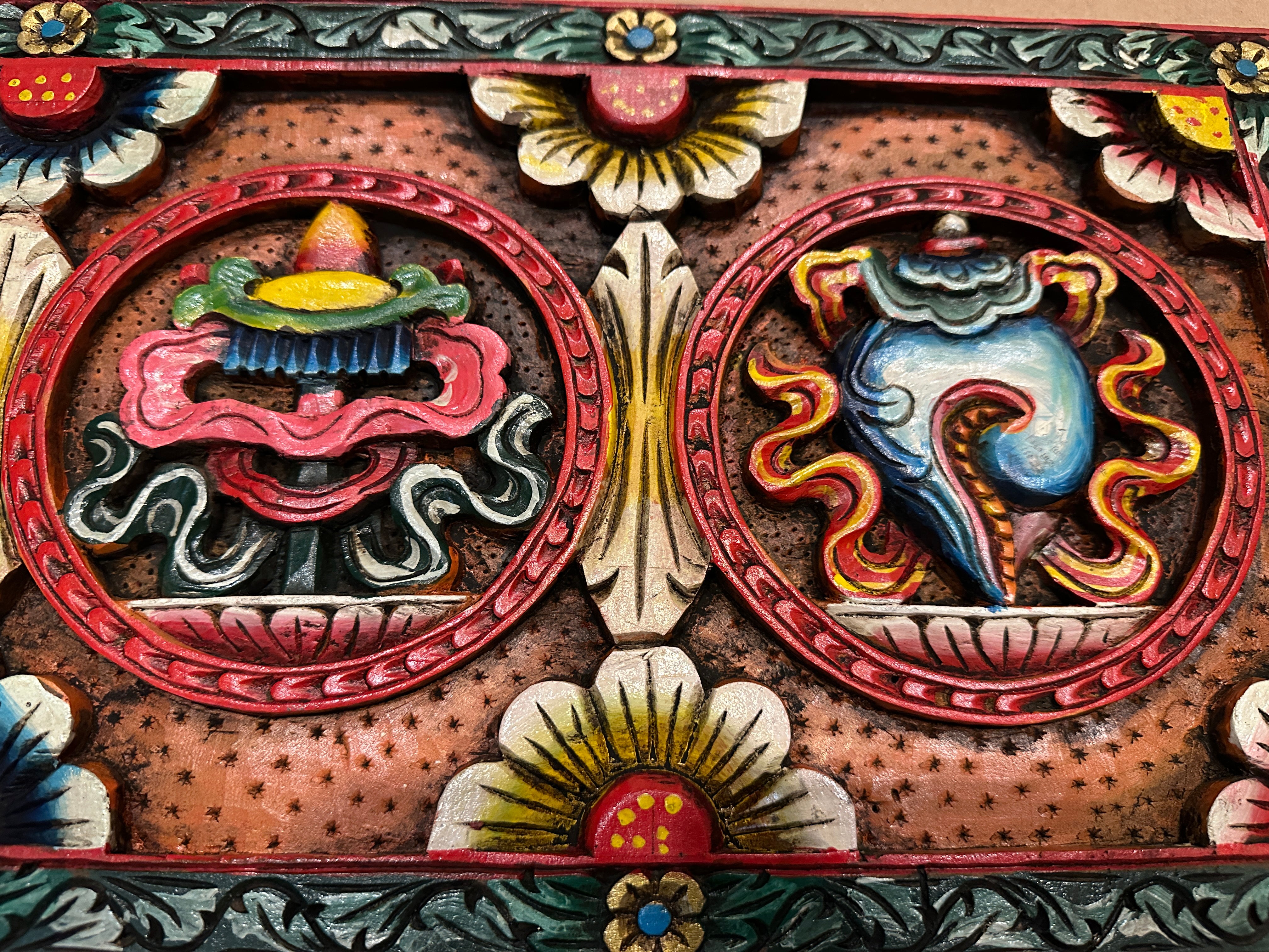 Carved Wood Wall Panel Auspicious Symbols - 102