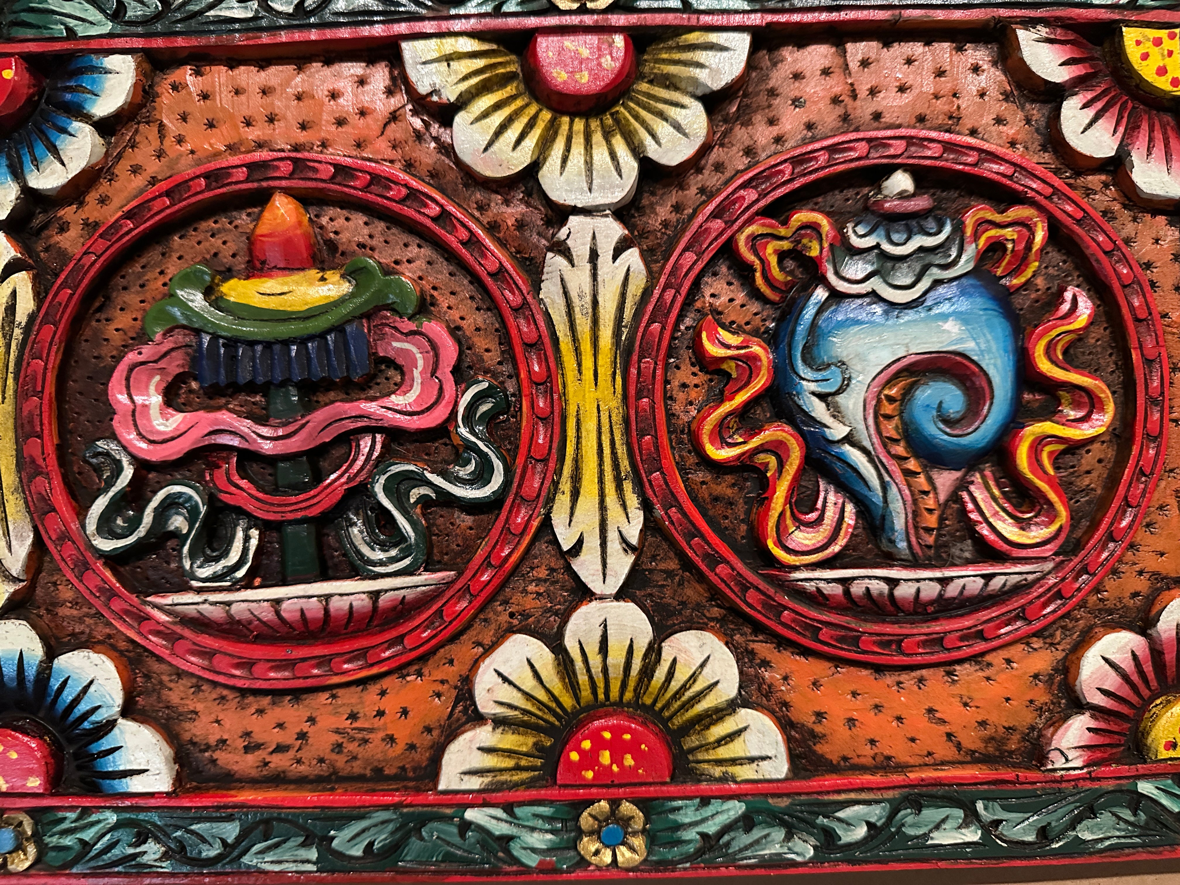 Carved Wood Wall Panel Auspicious Symbols - 103